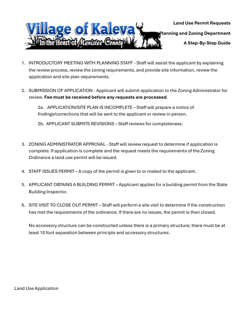 First page of the Land Use Application