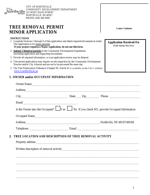 First page of the Tree Removal Permit Minor Application