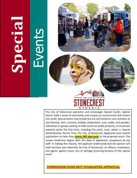 First page of the Special Event Application 2026