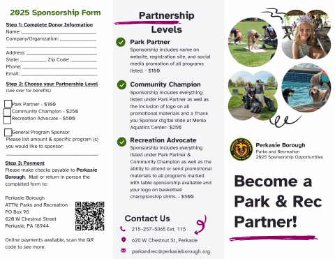 First page of the Park and Recreation Sponsorship Form
