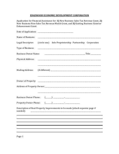 First page of the Application for Financial Assistance