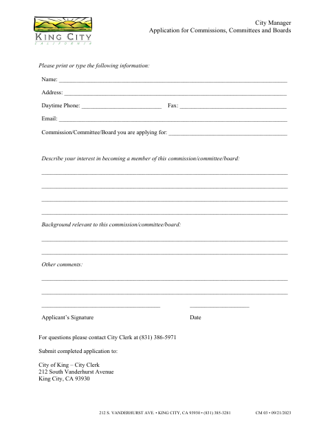 First page of the Application for Commissions, Committees and Boards