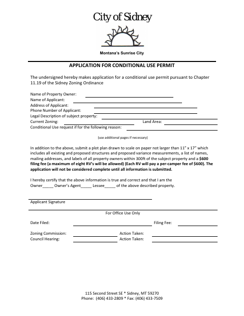 First page of the Application for Conditional Use Permit