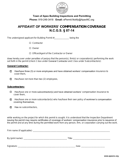 First page of the Affidavit of Workers' Compensation Coverage