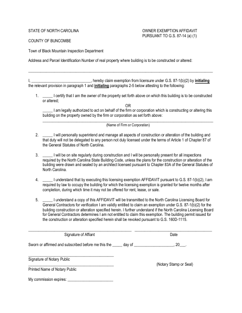 First page of the Owner Exemption Affidavit