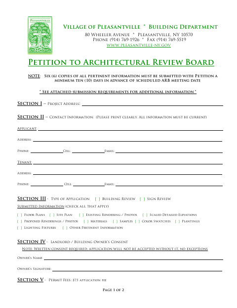 First page of the Petition to Architectural Review Board