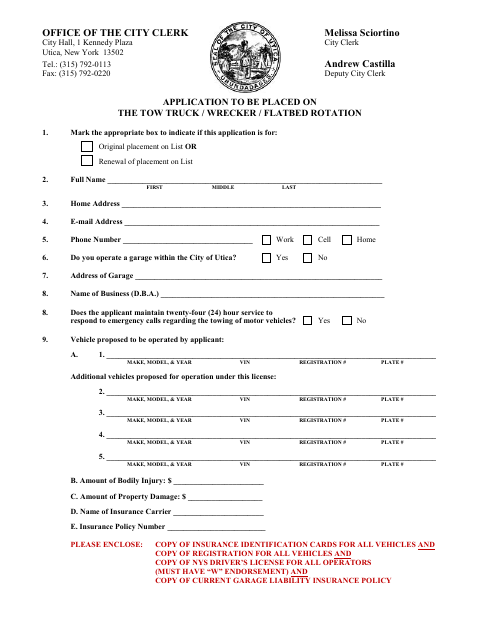 First page of the Tow Truck, Wrecker, and Flatbed Rotation Application