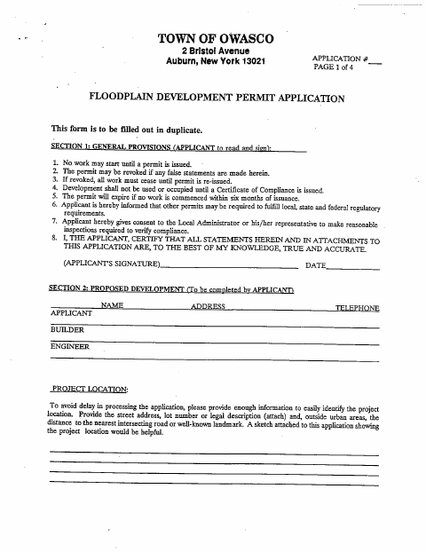 First page of the Floodplain Development Permit Application