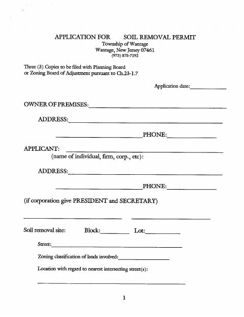 First page of the Soil Removal Permit Application