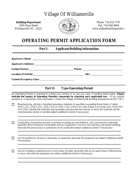 First page of the Operating Permit Application Form