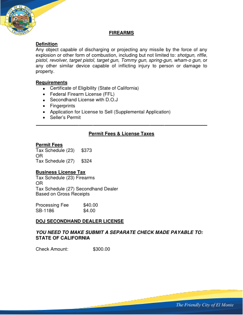 First page of the Application for License to Sell Concealable Firearms