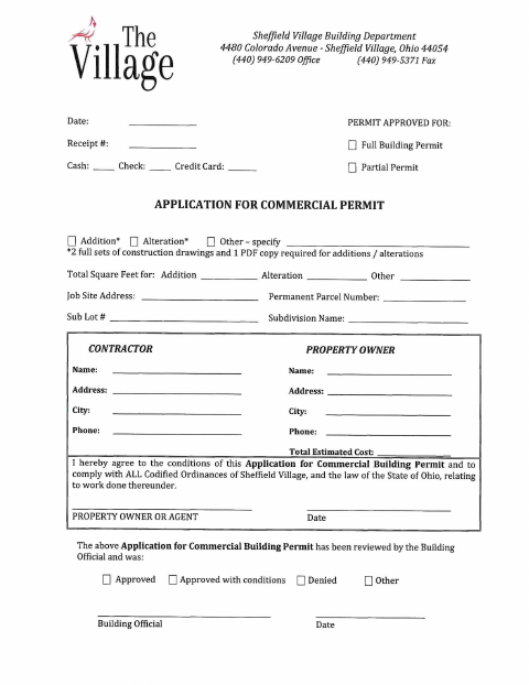 First page of the Commercial Building Permit Application