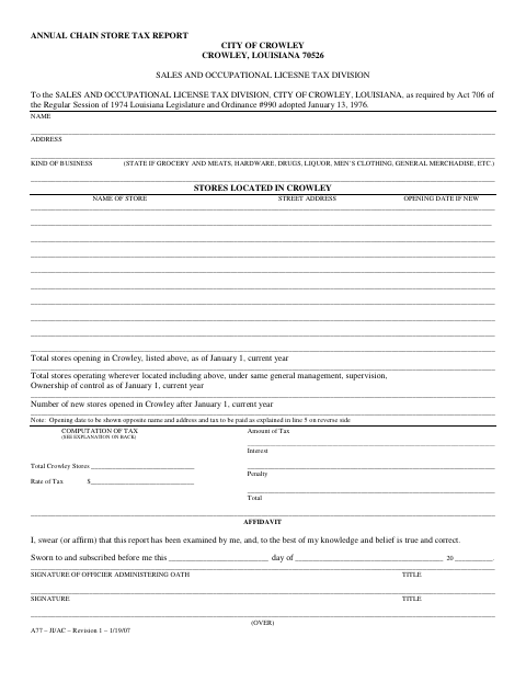 First page of the Annual Chain Store Tax Report