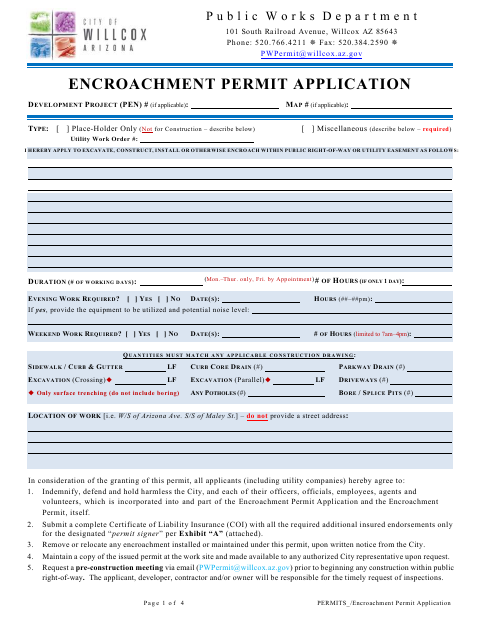 First page of the Encroachment Permit Application