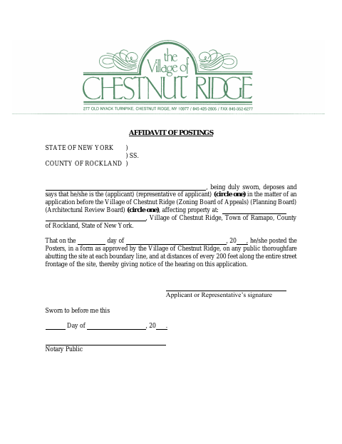 First page of the Affidavit of Postings