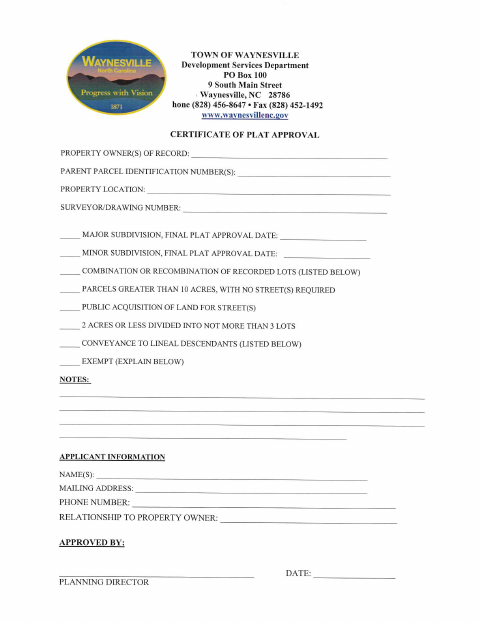 First page of the Certificate of Plat Approval