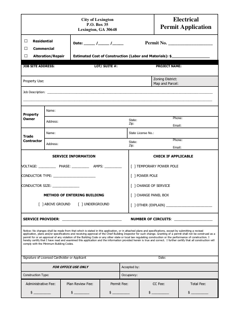 First page of the Electrical Permit Application