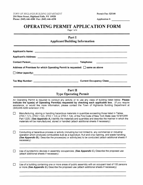 First page of the Operating Permit Application