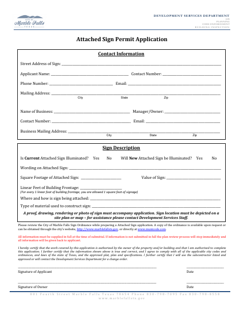 First page of the Attached Sign Permit Application