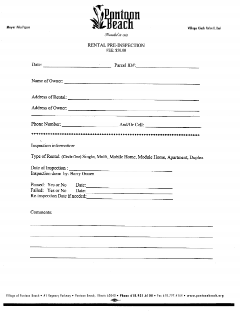 First page of the Rental Pre-Inspection Form