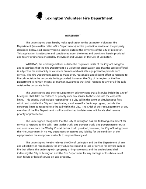 First page of the Volunteer Fire Protection Agreement