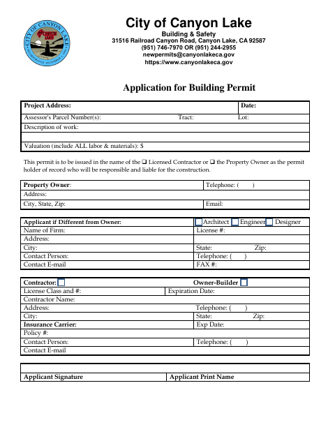 First page of the Application for Building Permit