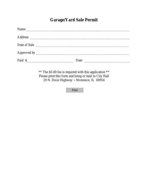 First page of the Garage/Yard Sale Permit