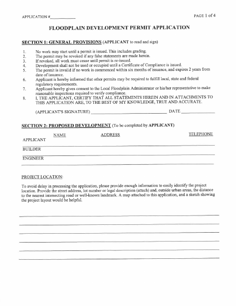 First page of the Floodplain Development Permit Application