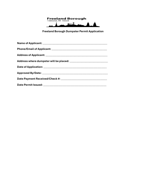 First page of the Dumpster Permit Application