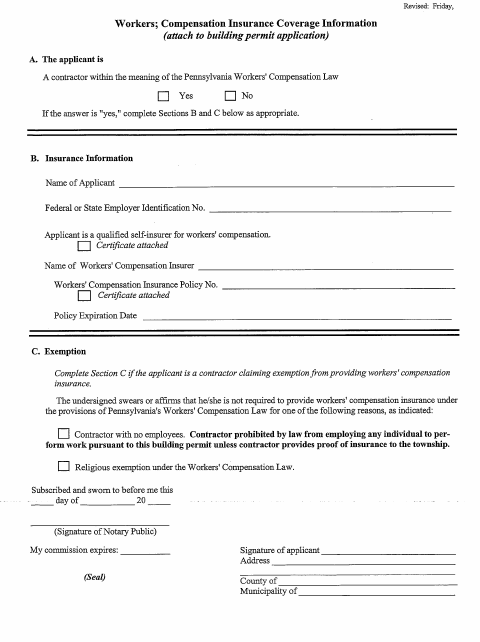 First page of the Workers’ Compensation Insurance Coverage Information