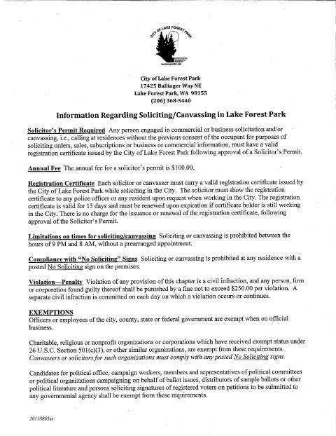 First page of the Solicitor/Canvass Information Sheet & Permit Application