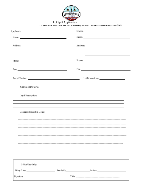 First page of the Lot Split Application