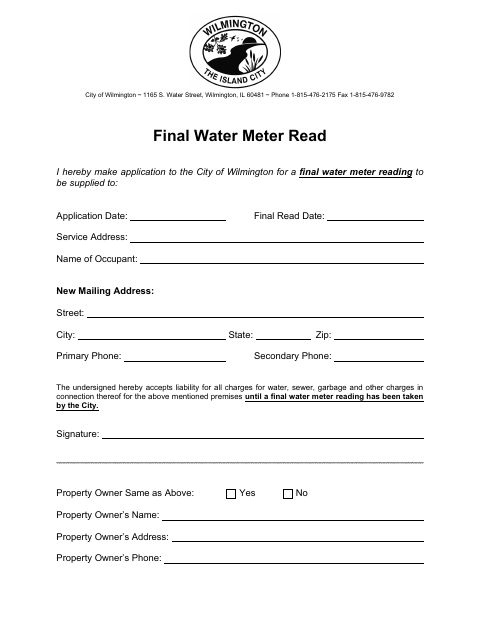 First page of the Final Water Meter Read