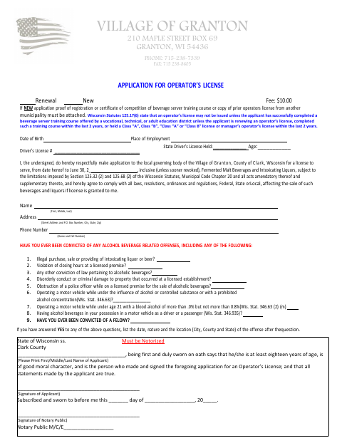 First page of the Operator’s License Application
