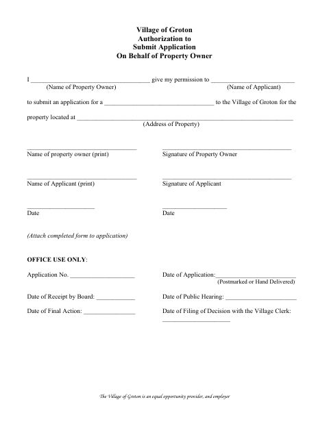 First page of the Authorization to Submit Application on Behalf of Property Owner