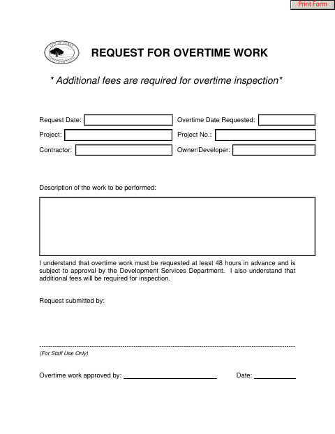 First page of the Request for Overtime Work
