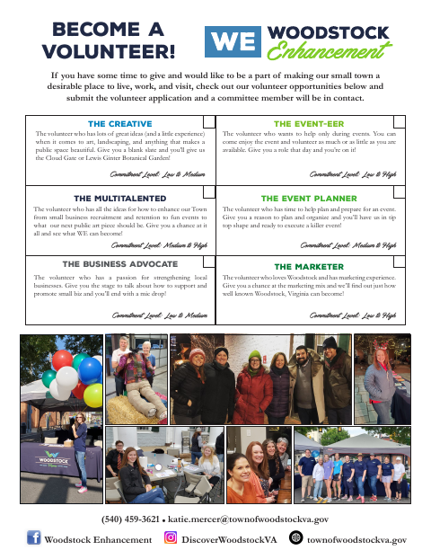 First page of the Woodstock Enhancement Volunteer Application
