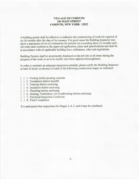 First page of the Building Permit Application
