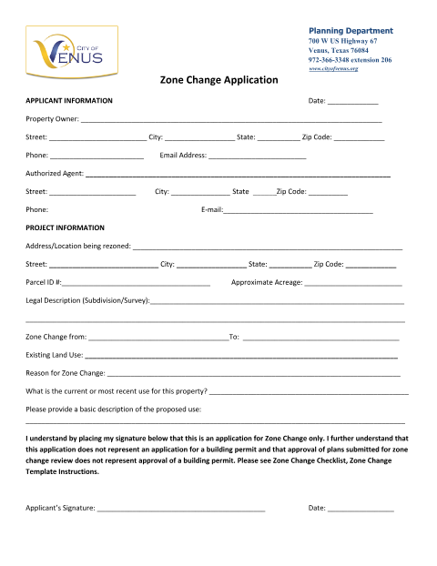 First page of the Zone Change Application
