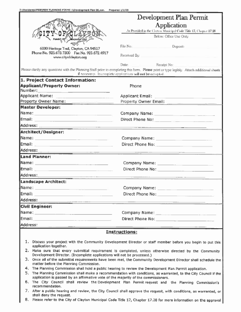 First page of the Development Plan Permit Application