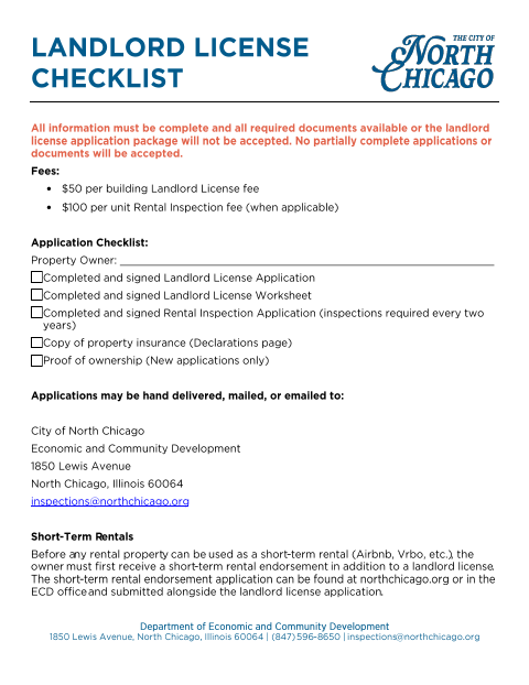 First page of the Landlord License Application