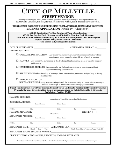 First page of the Street Vendor License Application and Indemnity Clause