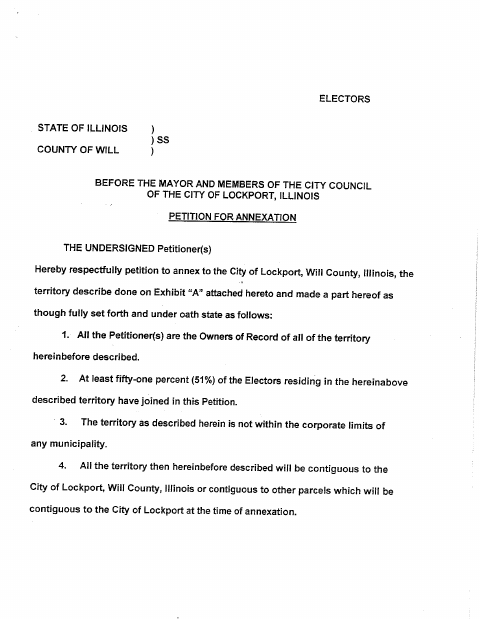 First page of the Petition to Annex Electors