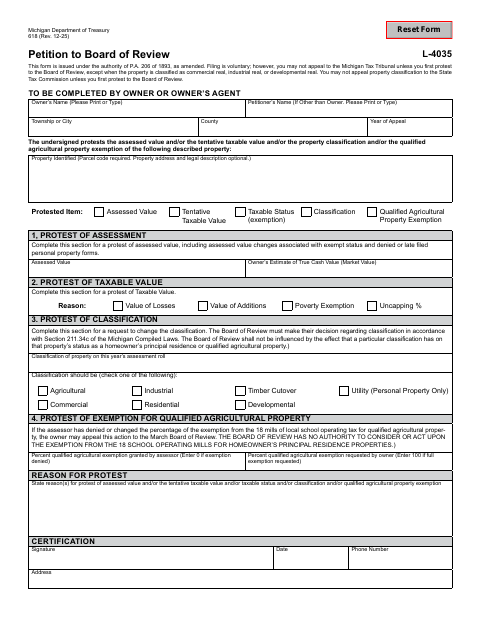 First page of the Petition to Board of Review