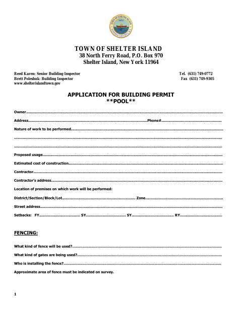 First page of the Pool Permit Application and Fence Declaration