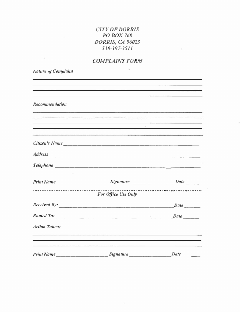 First page of the Complaint Form