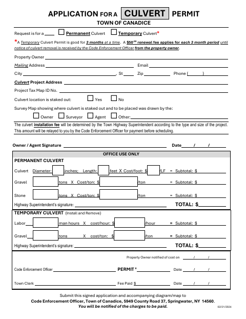 First page of the Application for a Culvert Permit