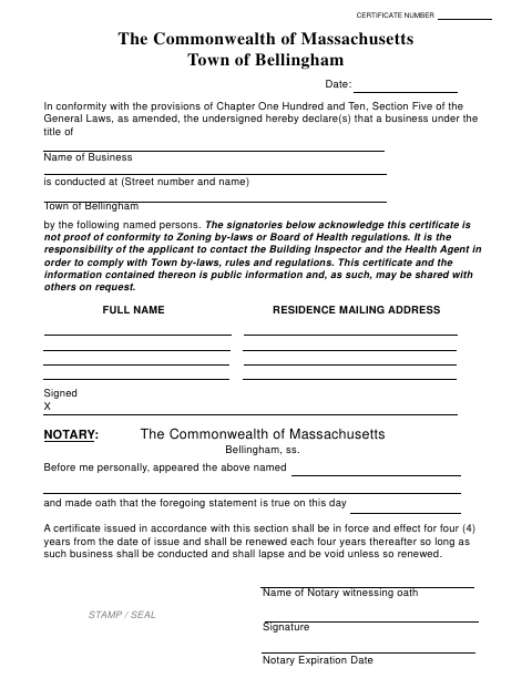 First page of the Business Certificate and Tax Statement