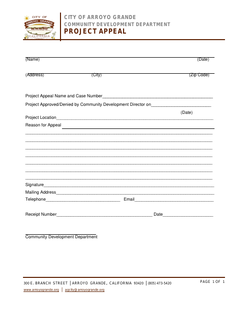 First page of the Project Appeal