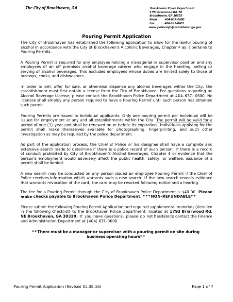 First page of the Pouring Permit Application